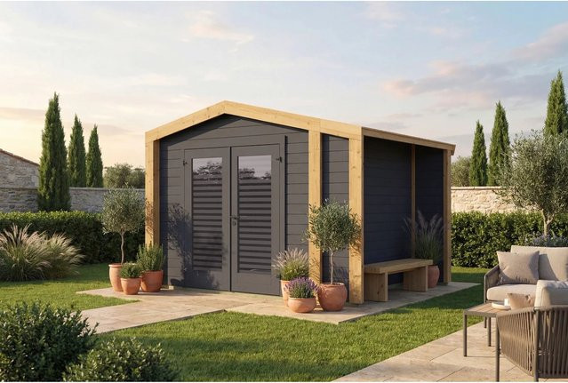 Weka Gartenhaus Killarney rechteckig in Anthrazit/Eiche lasiert B/T/H: 300 x 300 x 241 cm - Bild 1
