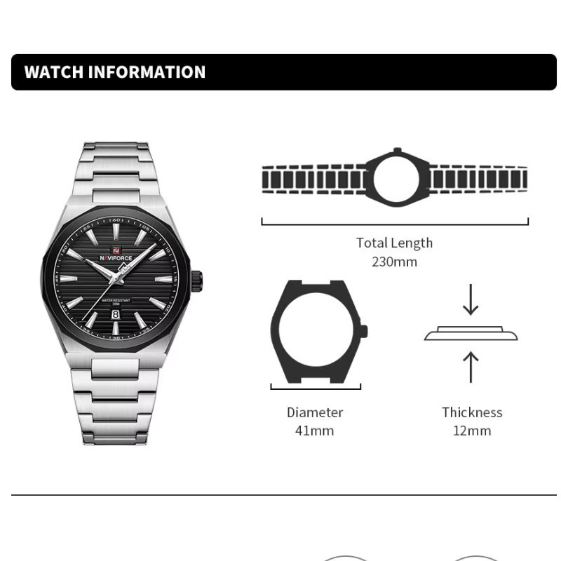 NAVIFORCE Armbanduhr, Quarz, Edelstahl, Schwarz, Herren - Bild 5
