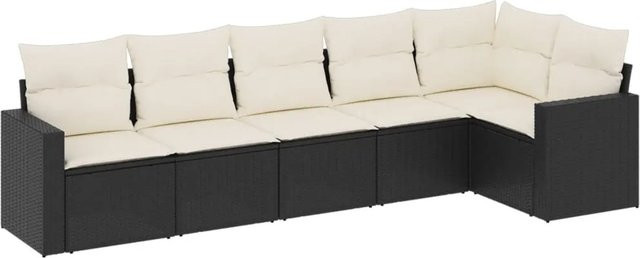 vidaXL 6-teilige Garten-Sofagarnitur in L-Form aus Poly-Rattan und pulverbeschichtetem Stahl in Schwarz mit cremeweißen Kissen - Bild 1