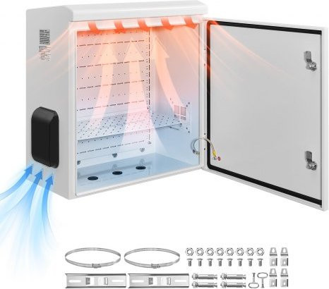 VEVOR IP65 Elektrogehäuse aus Edelstahl in Weiß mit Thermostat, Lüfter und Regenabdeckung, abschließbarer Outdoor-Schaltschrank, B/T/H: 60 x 30 x 60 cm - Bild 1
