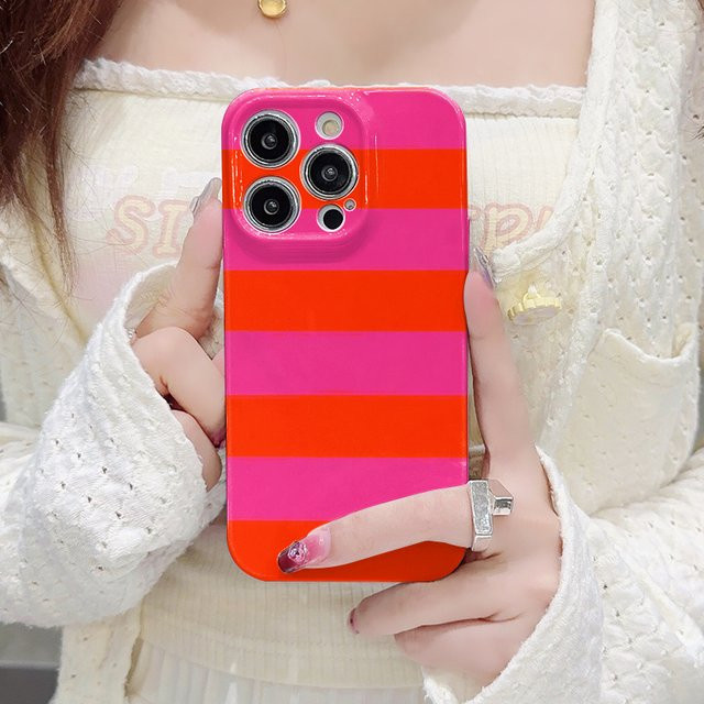 Glänzende Hartschalen-Handyhülle aus PC für Xiaomi Redmi Note Pro Plus Max 4G 5G in Rot-Rosa Gestreift - Bild 1
