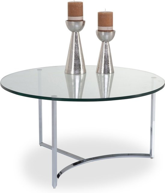 Moderner Couchtisch HASSE aus Glas in Transparent mit Chrom-Gestell, B/T/H: 70 x 70 x 37 cm - Bild 1