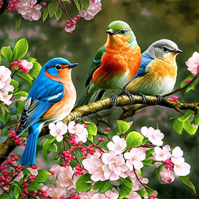 YUTTEE Diamantmalerei DIY Set mit Vogel und Blumen Motiv, buntes Mosaik-Bastelset für Kinder aus Kunststoff, B/H: 20 x 20 cm - Bild 1