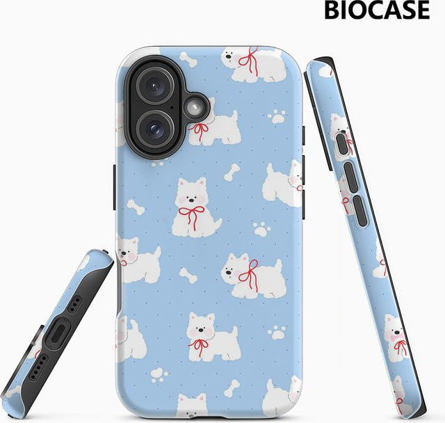 Handyhülle mit blau-weißem Welpen-Design für Apple iPhone 17 16 15 14 13 12 Pro Max Plus mit doppelschichtiger Rückseite - Bild 1
