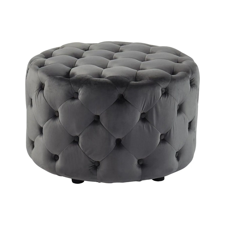 Vente-unique Sitzhocker Fourca aus Samt in Grau, Durchmesser: 60 cm - Bild 2