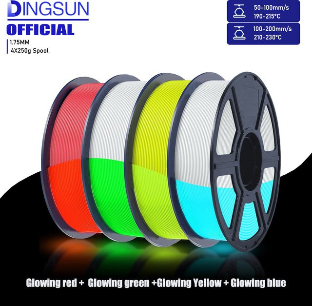 DINGSUN 3D-Drucker-Filament PLA im Dunkeln leuchtend, 1,75 mm, Farben: Blau, Grün, Rot, Gelb - Bild 1