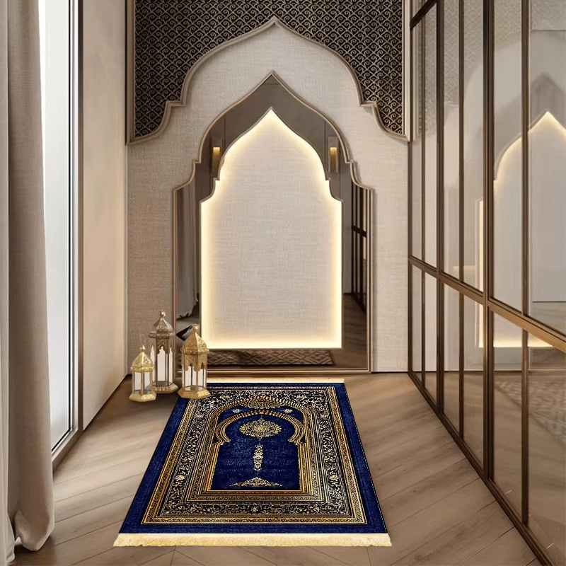 VIKAMAI Islamische Gebetsmatte in Blau mit orientalischem Design, tragbar und faltbar - Bild 3