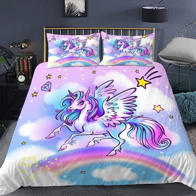 Bettwäscheset Lodestar Einhorn mit Bettbezug und Kissenbezug, Lila Rosa Weiß Multicolour, B/H: 135 x 200 cm - Bild 1