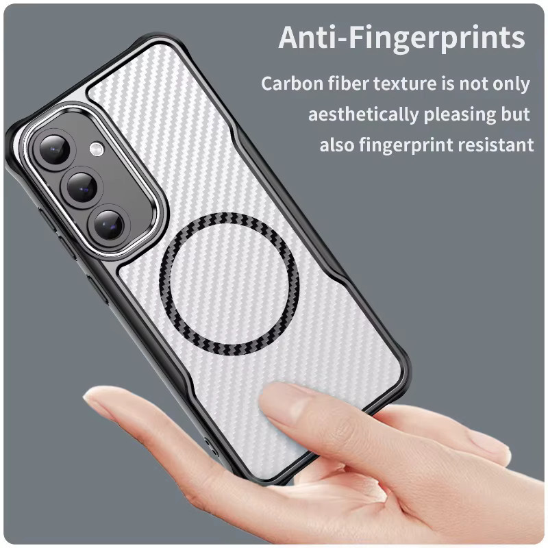 Luxus Slim PC Carbon Fiber Texture Magnetische Handyhülle für Samsung Galaxy S25 S24 FE Plus Ultra stoßfeste Anti-Drop Clear Case in Transparent und Schwarz - Bild 4