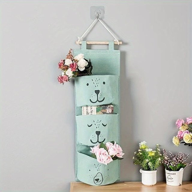 Mango Event Wandorganizer mit 3 Taschen im Tierdesign für das Schlafzimmer, Grün, Breite: 60 cm, Höhe: 60 cm, Tiefe: 20 cm - Bild 1
