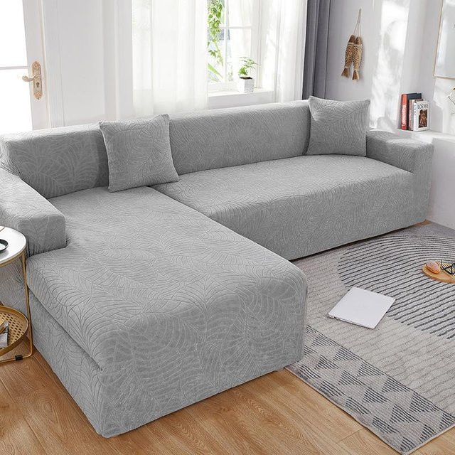 Hochwertiger Jacquard-Sofabezug mit floralem Muster in Grau, elastischer Schonbezug für 1- bis 4-Sitzer inklusive 2 Kissenbezügen (45 cm) - Bild 1