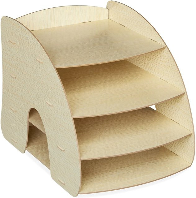 Relaxdays Dokumentenablage aus MDF in Hellbraun mit 4 Fächern, B/T/H: 27 x 25,5 x 34,5 cm - Bild 1