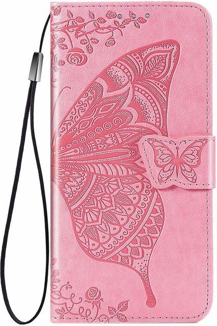 Doogee Note 58 Pro Klapphülle aus Leder mit Kartenhalter und Schmetterlings-Design in Rosa - Bild 1