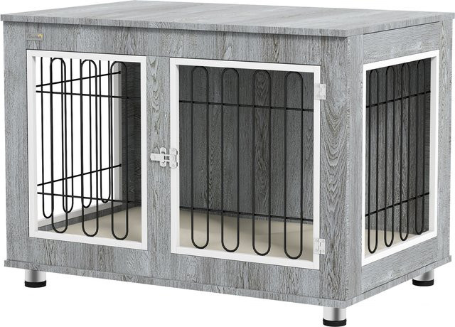 PawHut Hundekäfig mit Kissen und Doppeltüren für mittelgroße Hunde, Grau, B/T/H: 90 x 58 x 65 cm - Bild 1
