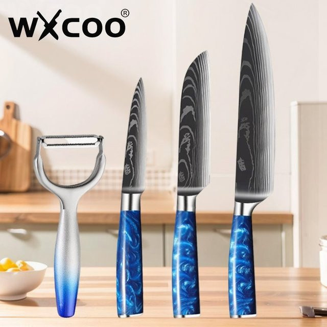 WXCOO Küchenmesser-Set aus Edelstahl in Silber mit Obstschäler und Fischfiletiermesser - Bild 1