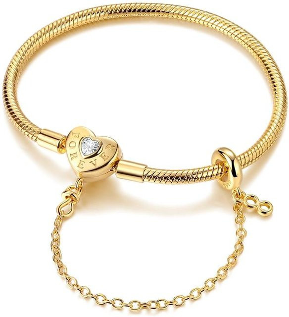 zjy8 Charm-Armband 925 Silber, Gold, Herz, Schmetterling, Damen, 18 cm - Bild 1