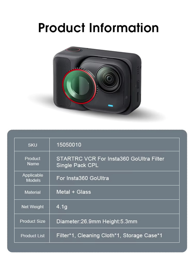 Insta360 Go Ultra Objektivfilter-Set mit CPL, Black Mist, ND32, ND64 und UV-Filtern in Schwarz - Bild 4