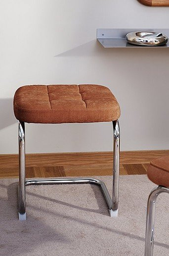 Jotex HEDEN Hocker 2er-Pack im Retro-Design aus Metall und Stoff in Orange und Braun, B/T/H: 42 x 48 x 42 cm und 42 x 48 x 48 cm - Bild 1