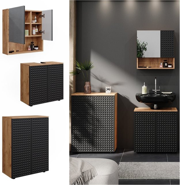 Vicco Badmöbel-Set Irma 3-teilig in Eiche und Anthrazit mit Kommode und Waschbeckenschrank Breite: 60 cm - Bild 1
