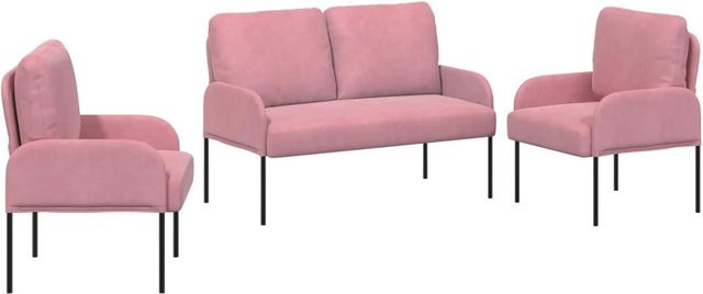 vidaXL Sofagarnitur mit 3 Kissen in Rosa, modernes Polstersofa aus Sperrholz mit Armlehnen, B/T/H: 115 x 56 x 80 cm - Bild 1