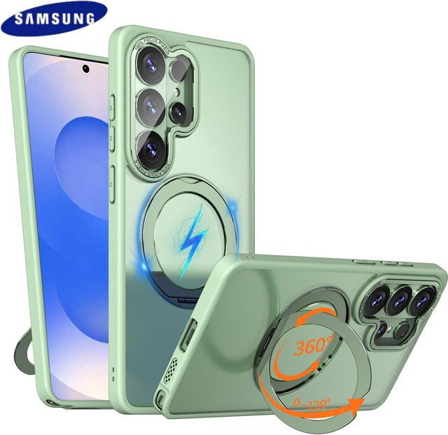 Transparente MagSafe Schutzhülle für Samsung Galaxy S26 S25 S24 S23 S22 Ultra und FE Modelle mit rotierendem Magnetring in Transparent, Purple und Green - Bild 1