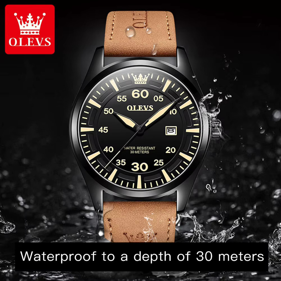 OLEVS Armbanduhr Quarz, Leder, Schwarz, Herren - Bild 4