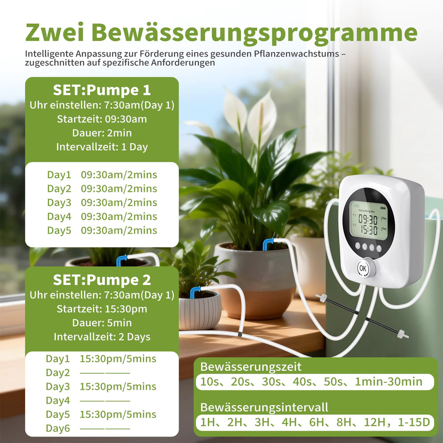Forever Speed Automatisches Bewässerungssystem für Indoor mit Doppelpumpen, Weiß, für 30 Topfpflanzen, 4400 mAh wiederaufladbar - Bild 4