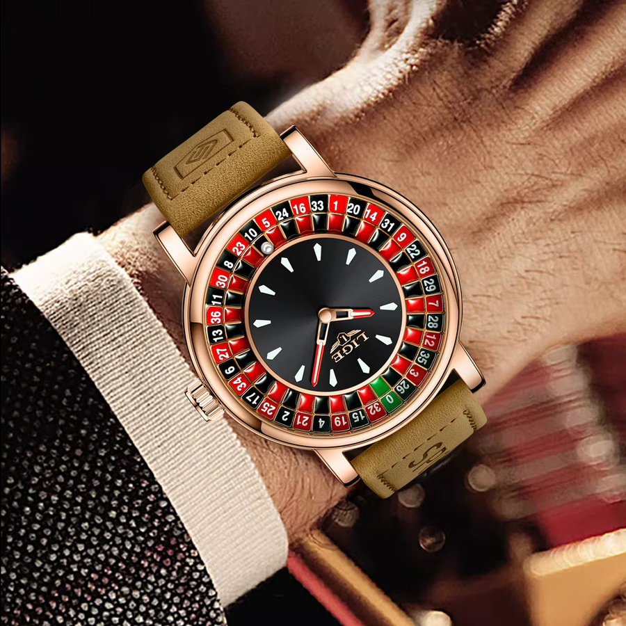 LIGE Armbanduhr Quarz, Leder, Schwarz, Roségold, Herren - Bild 5