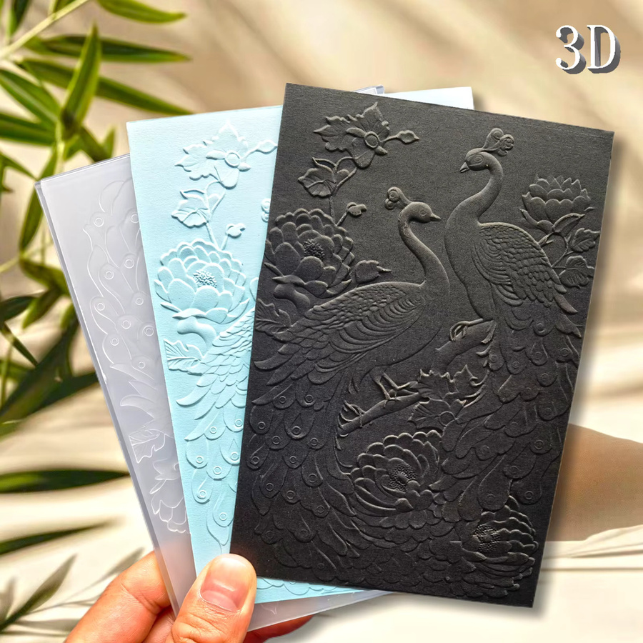 Element Design 3D-geprägter Ordner mit Blumen- und Vogelmotiv in Weiß - Bild 4