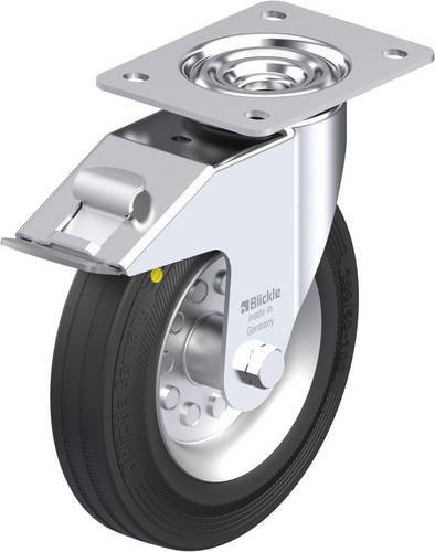 Blickle Lenkrolle LE-VE 200R-FI-EL mit Feststeller in Schwarz und Silber, Rad-Durchmesser: 200 mm, Tragfähigkeit: 205 kg - Bild 1