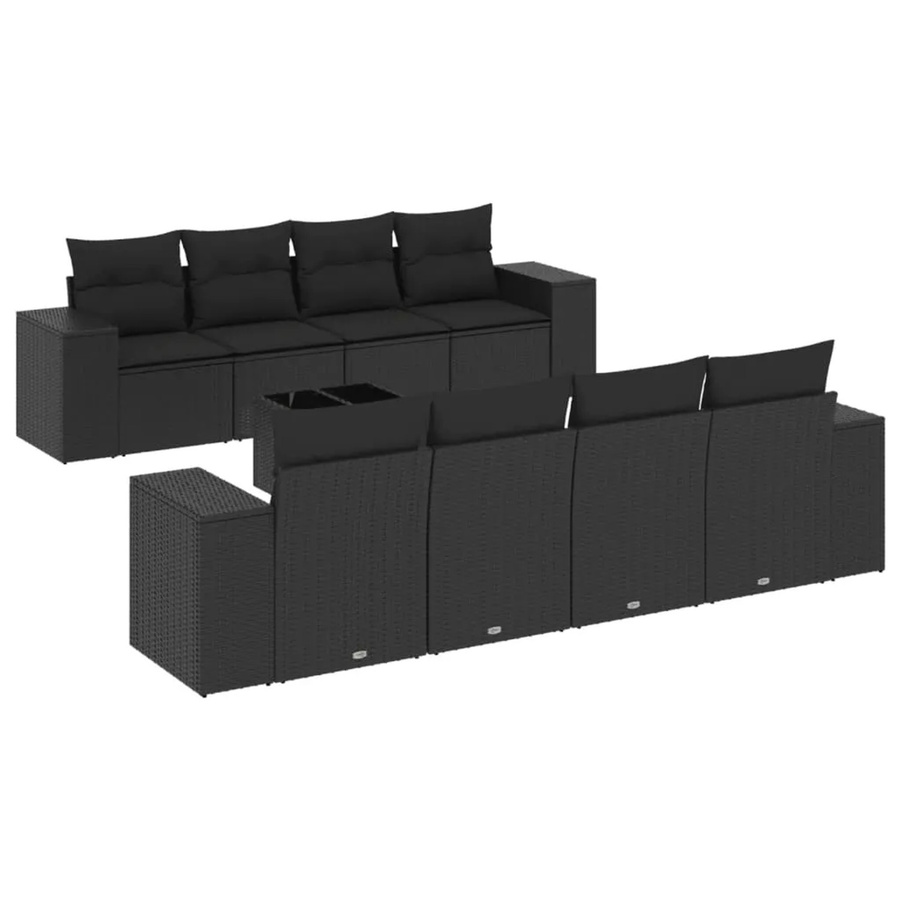 vidaXL 9-teilige Garten-Sofagarnitur in Schwarz aus Poly-Rattan mit Sitzkissen und Tisch - Bild 2