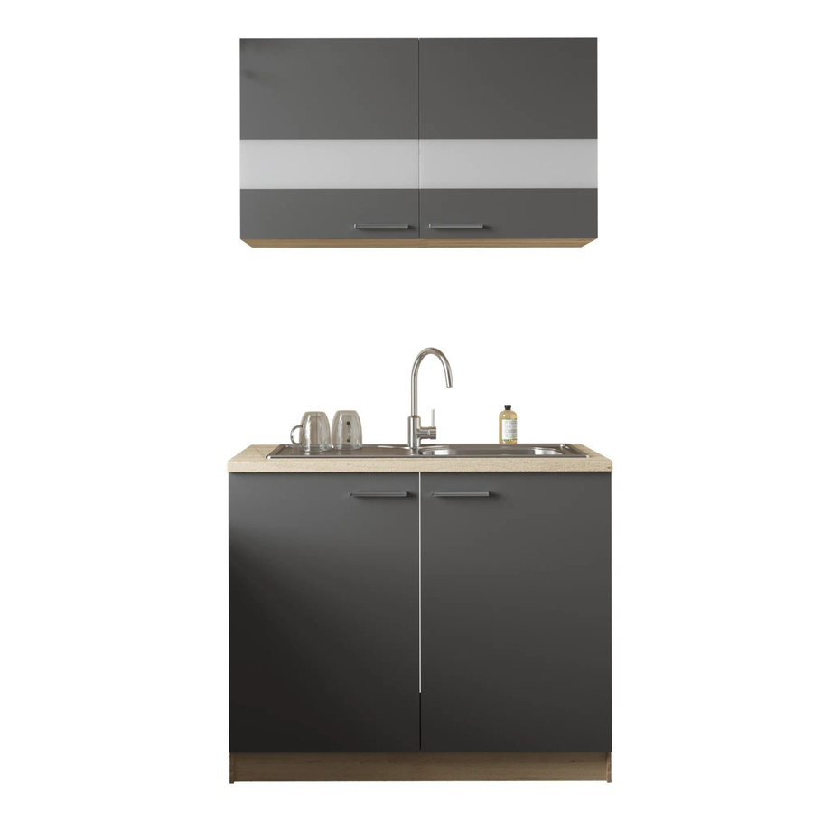 Respekta Küchenmöbel-Set Merle in Grau mit Glastüren und Soft-Close-Funktion, B/H/T: 100 x 200 x 60 cm - Bild 3