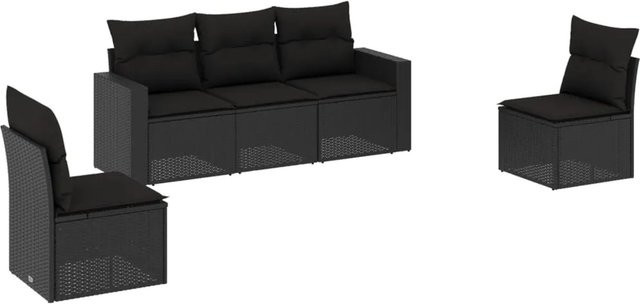 vidaXL 5-tlg Garten-Sofagarnitur in L-Form aus Poly-Rattan und pulverbeschichtetem Stahl in Schwarz mit Sitz- und Rückenkissen - Bild 1