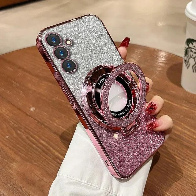 Glitzer Gradient Handyhülle mit Halterung für Samsung Galaxy S24 Ultra S23 S22 S21 S20 FE und weitere Modelle in Silber, Schwarz, Pink, Blau oder Lila - Bild 1
