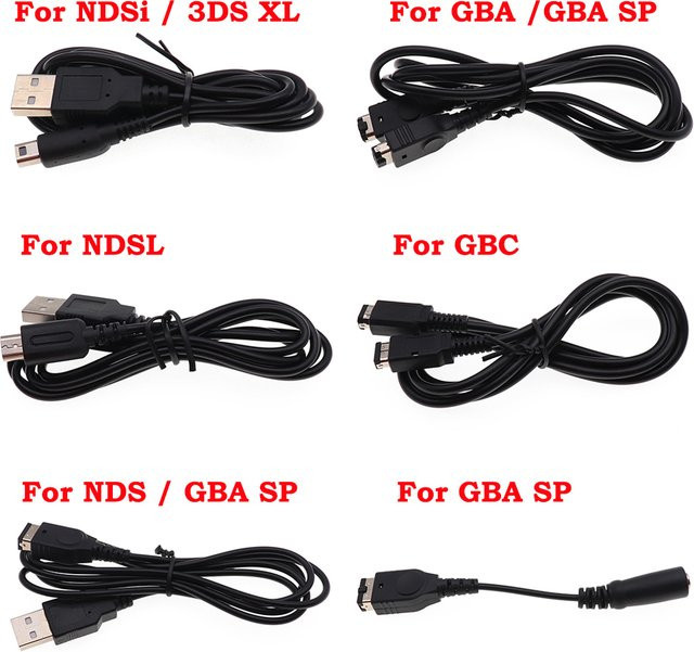 5er Set USB Daten- und Ladekabel von TingDong in Schwarz für DS Lite, NDSi, 3DS, 3DS XL, LL, NDS, GBA SP und GBC - Bild 1