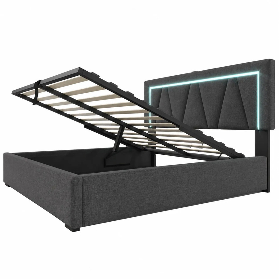 okwish Polsterbett mit Stauraum und LED-Beleuchtung sowie USB-C Anschluss in Grau, B/T/H: 160 x 200 x 110,5 cm - Bild 2