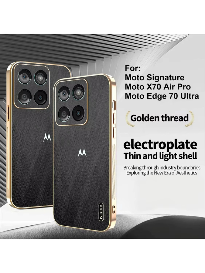 Luxuriöse Hülle aus gebürstetem veganem Leder für Motorola Signature Edge 70 60 Pro Neo Fusion+ G87 G77 G67 G57 G17 Power Plating Edge Cover in Gold - Bild 6