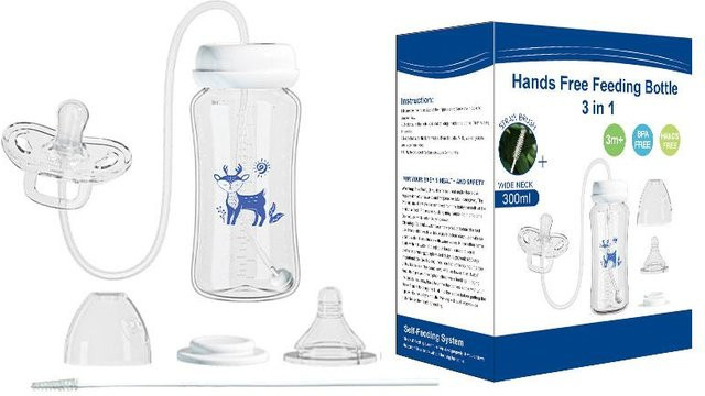Multifunktionale 3-in-1 Babyflasche mit weitem Hals und Schnuller, pink und transparent, 300 ml - Bild 1