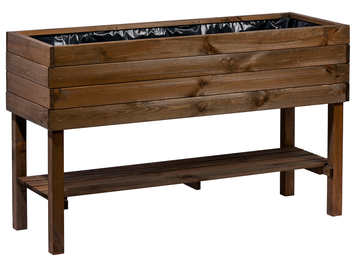 Dobar Hochbeet aus Kiefernholz mit Ablage und Pflanzfolie, Braun, B: 117 cm, T: 40 cm - Bild 4
