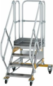 Günzburger Plattformtreppe fahrbar aus Aluminium und verzinktem Stahl, 4 Stufen, Silber - Bild 1