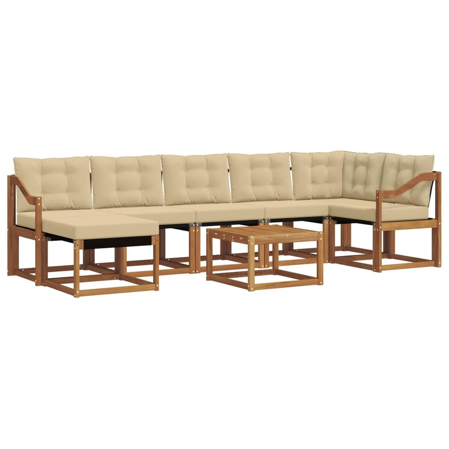 vidaXL Sofa Set 8-teilig L-Form aus Akazienholz mit Textilene-Kissen in Natur und Beige - Bild 2