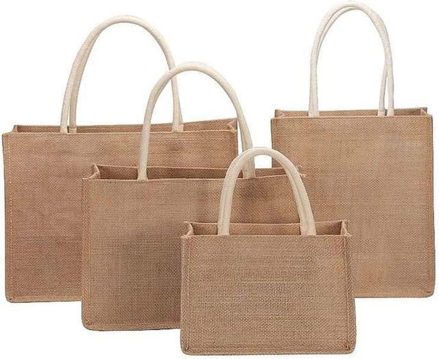 Beige Jute-Strandtasche für Frauen als wiederverwendbare Tragetasche mit Obergriff - Bild 1