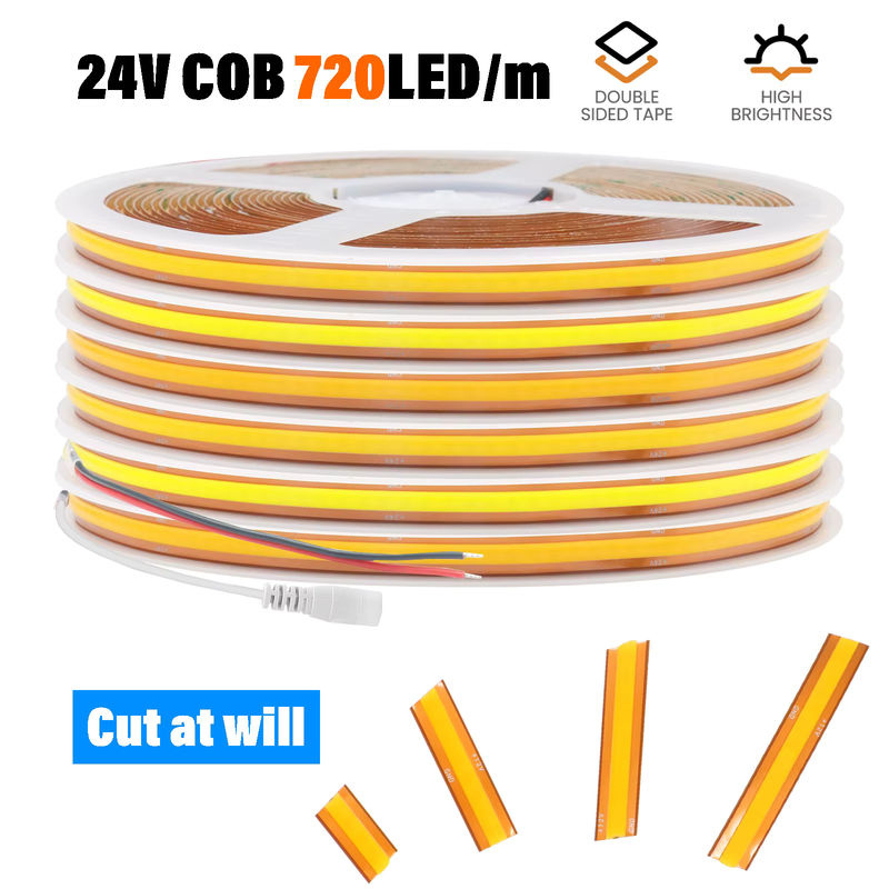 HEGEHE COB-LED-Streifen warmweiß, 24 V, superhell, 720 LEDs/m, selbstklebend und frei schneidbar, 8 mm PCB, lineare Beleuchtung, Farbe: Weiß - Bild 2