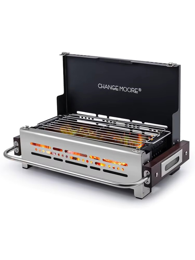 CHANGE MOORE BBQ-Holzkohlegrill aus Edelstahl 304 in Silber, tragbarer Outdoor-Campingkocher für Picknick und Garten, B/T/H: 44 x 35 x 21 cm - Bild 6