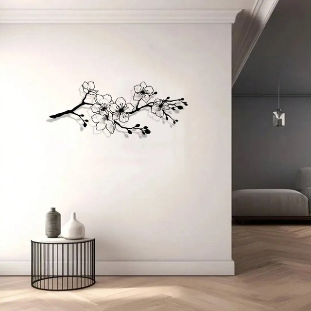 CIFBUY Moderne Wandkunst Kirschblüten aus Metall in Schwarz als florale Dekoration für Innen und Außen - Bild 1
