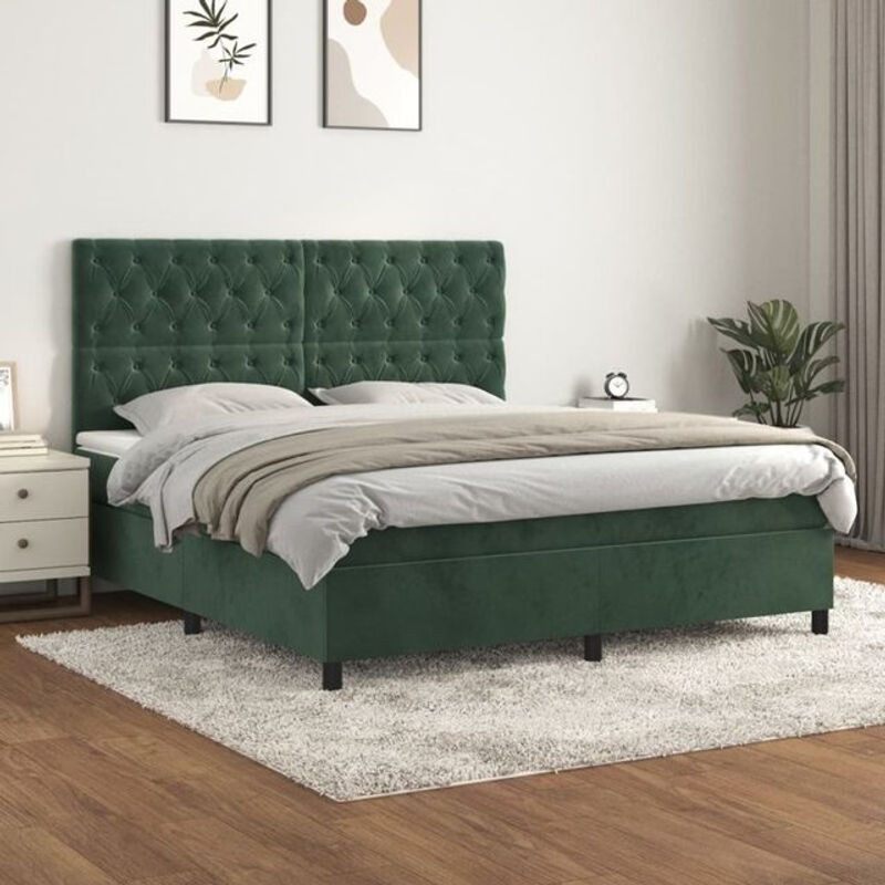 Vidaxl Boxspringbett mit Matratze in Dunkelgrün aus Samt, B/T/H: 160 x 200 x 128 cm - Bild 1