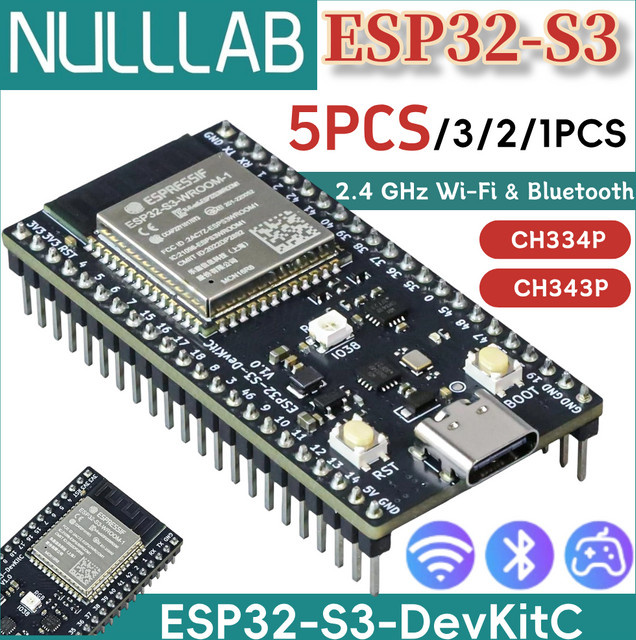 NullLab ESP32-S3 Entwicklungsboard mit WLAN und Bluetooth, USB-C Anschluss, Schwarz - Bild 1