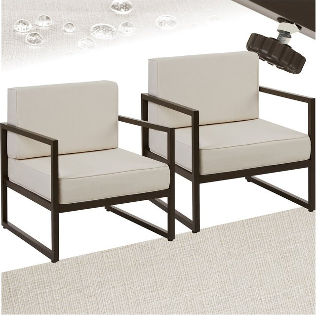 tectake Garten-Loungesessel Comosa 2er Set, Braun-Beige, pulverbeschichtetes Stahlgestell mit UV-beständigen und abnehmbaren Polstern, B/T/H: 74 x 78 x 85 cm - Bild 1
