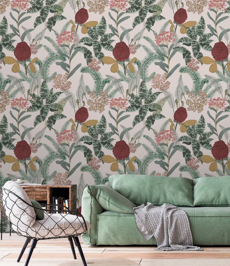 Tenue de Ville Wallpaper Palmarosa Ghost Wandtapete mit floralem Vintage-Design in Multicolour, Vlies-Mural, Breite: 300 cm, Höhe: 300 cm - Bild 1