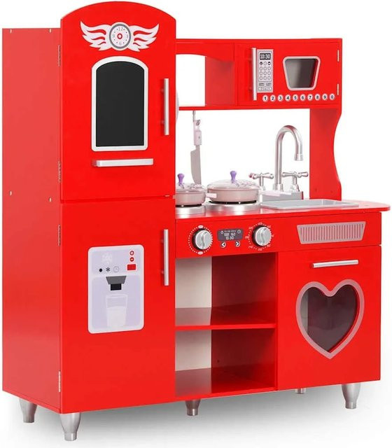 vidaXL Spielküche für Kinder aus MDF und Kunststoff, Rot/Weiß, B/T/H: 84 x 31 x 89 cm - Bild 1